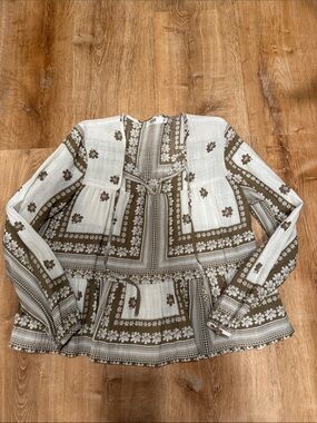 Boho Blouse — Ivory and brown, Size Med